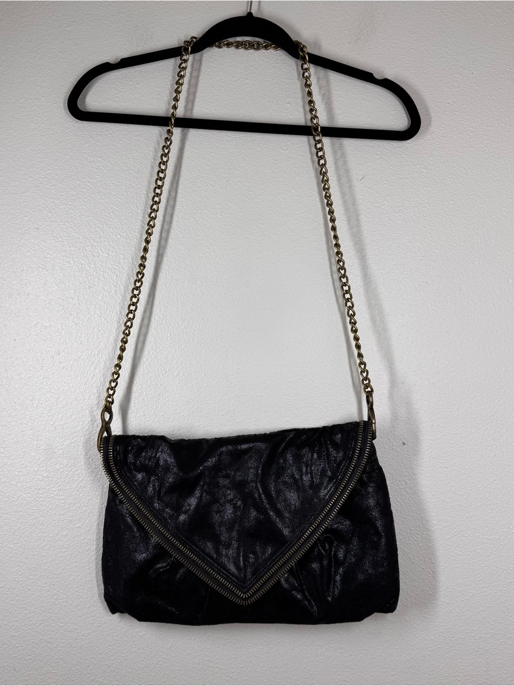 Matt & Nat Santogold Zipper Bag Black Crossbody Gold Chain Edgy Vamp Whimsigoth